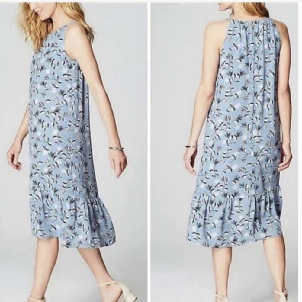 J Jill Wearever Blue Floral Dress Halter Neck Midi Length Size XL - Picture 1 of 6